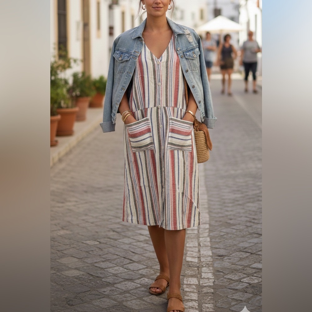 LAST CHANCE - Old Navy Linen Blend Striped Dress